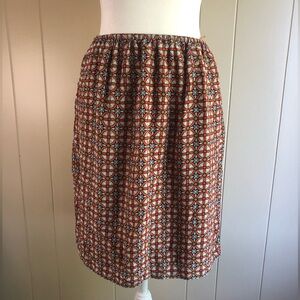 CARVEN Silk Skirt Size 38=US Size 8 Mod Print Orange White Blue Fully Lined